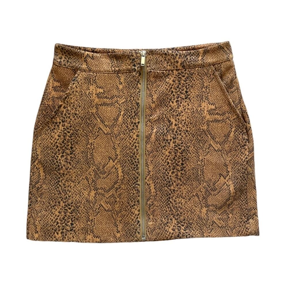 Pull & Bear Yellow Snake Print Mini Skirt Small